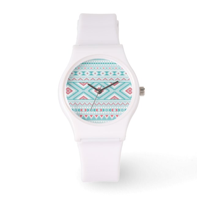 Teal och Rosa Aztec Tribal Mönster Armbandsur (Framsida)