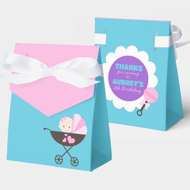 Teal och Rosa Baby Doll Treat Gift Favor Boxes Presentaskar (Teal Blue and Pink Baby Doll Birthday Party Favor Boxes)