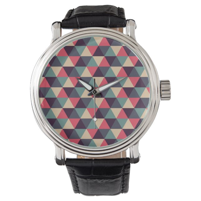 Teal och Rosa Triangle Mönster Armbandsur (Framsida)