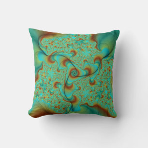 Teal och Rust Fractal art Pillow Kudde