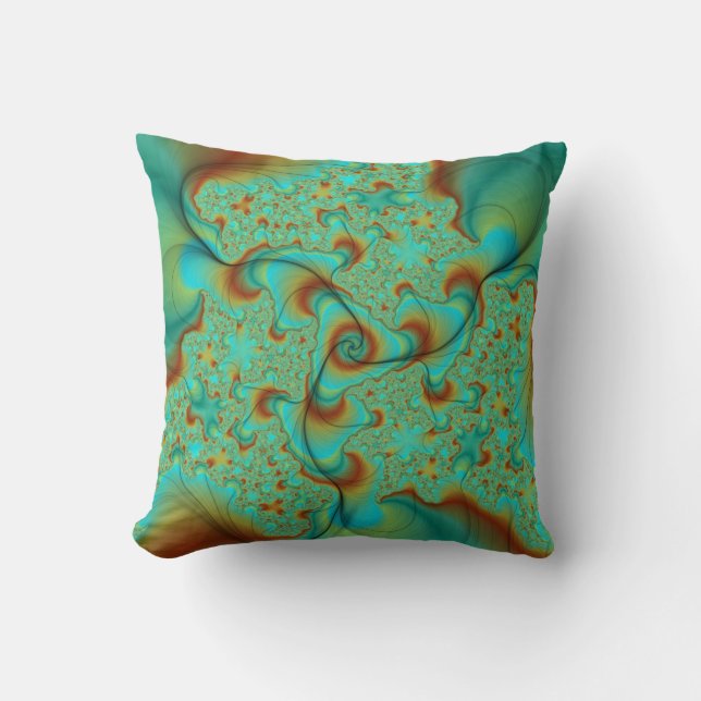 Teal och Rust Fractal art Pillow Kudde (Framsida)