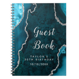 Teal och Silver Agate Birthday Guest Bok Anteckningsbok