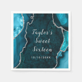 Teal och Silver Agate Marble Sweet sixteen Pappersservett