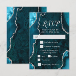 Teal och Silver Agate Middagsval RSVP OSA Kort