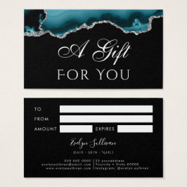 Teal och Silver Agate på Black Gift Card Visitkort