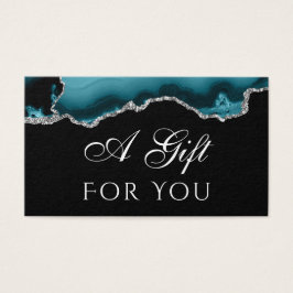 Teal och Silver Agate på Black Gift Card Visitkort