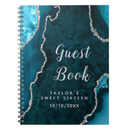 Teal och Silver Agate Sweet sixteen Guest Bok Anteckningsbok