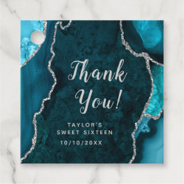 Teal och Silver Agate Sweet sixteen Tack Gåvor Etiketter
