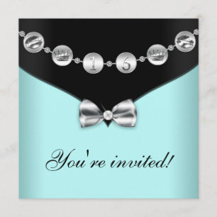 Teal och Silver Bowed Charm Sweet sixteen Inbjudan