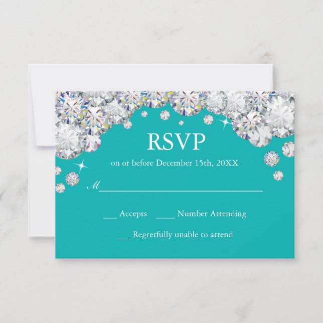 Teal och Silver Diamant Glitter RSVP-kort OSA Kort (Framsida)