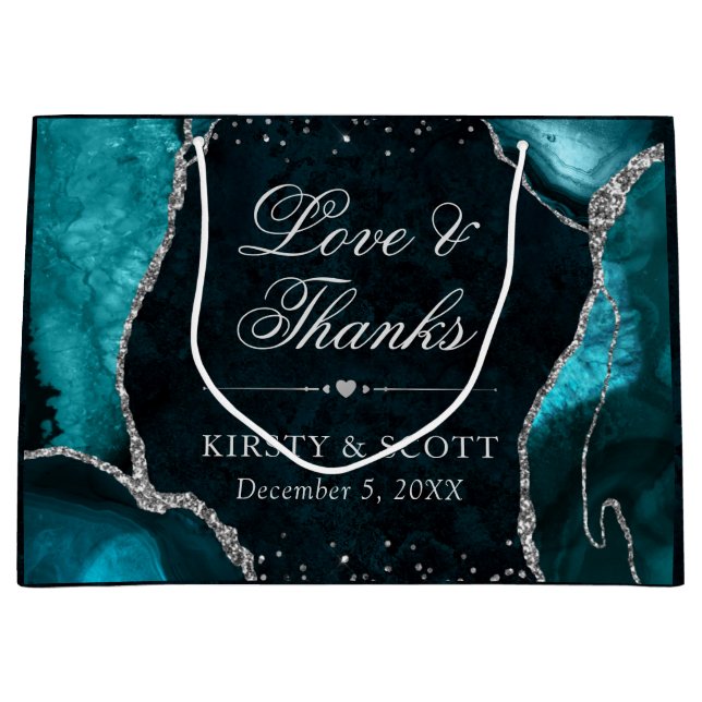 Teal och Silver Glitter Agate Bröllop (Framsidan)