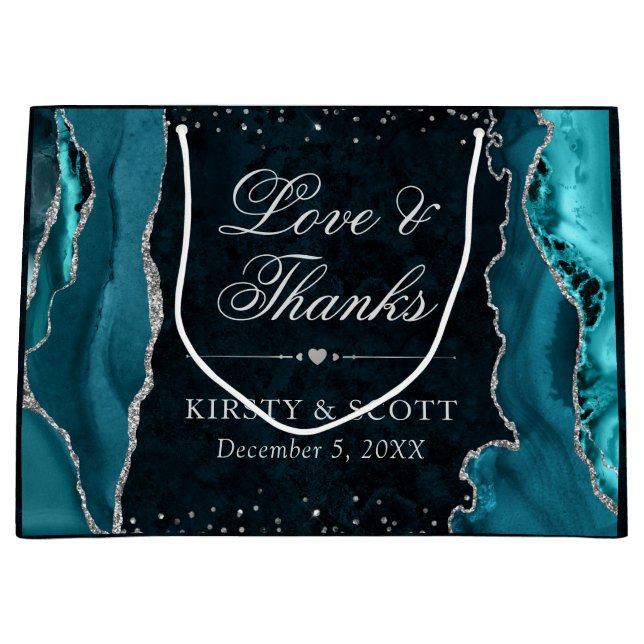 Teal och Silver Glitter Agate Bröllop (Framsidan)