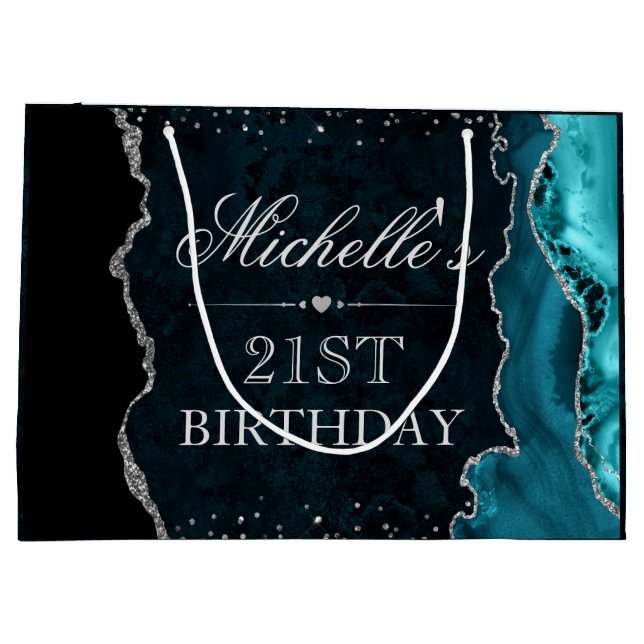 Teal och Silver Glitter Agate Födelsedag (Baksidan)