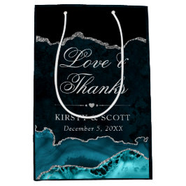 Teal och Silver Glitter Marble Agate Bröllop