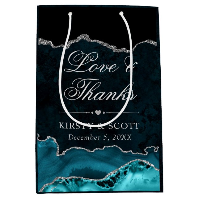 Teal och Silver Glitter Marble Agate Bröllop (Framsidan)