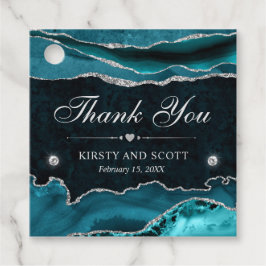 Teal och Silver Glitter Marble Bröllop Gåvor Etiketter