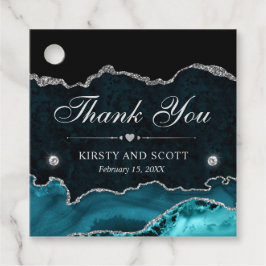 Teal och Silver Glitter Marble Bröllop Gåvor Etiketter