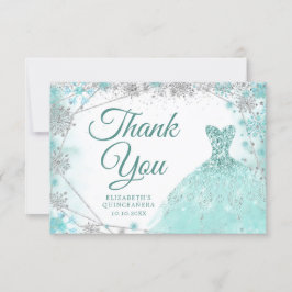 Teal och Silver Snowflake Winter Mis XV Anos Tack Kort