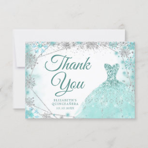 Teal och Silver Snowflake Winter Mis XV Anos Tack Kort