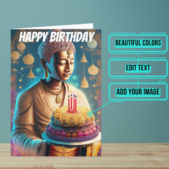 Teal och Tan Buddha Birthday Kort (Send someone you love a very special birthday card using a beautiful design featuring Buddha imagery)