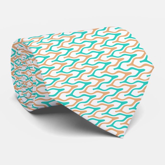 Teal och Tan Vågigt Chevron Mönster Slips (Rullad)