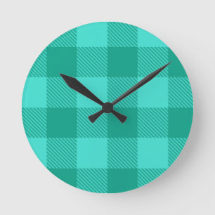 Teal Och Turkos Gingham Plaid Design Rund Klocka