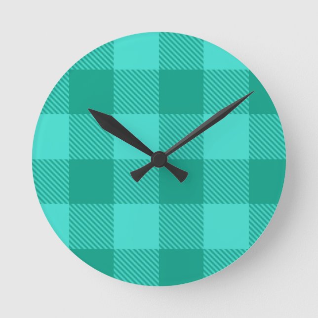 Teal Och Turkos Gingham Plaid Design  Rund Klocka (Framsida)
