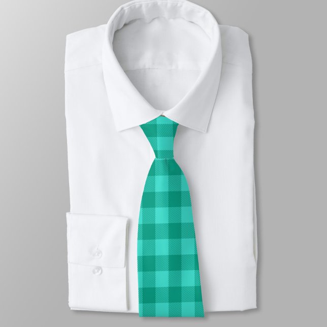 Teal Och Turkos Gingham Plaid Design  Slips (Skapare uppladdad)