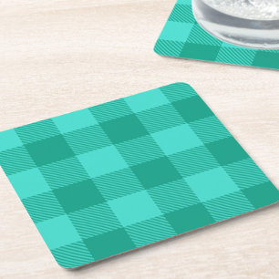 Teal Och Turkos Gingham Plaid Design Underlägg Papper Kvadrat