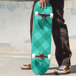 Teal och turkos rutig plaggdesign mini skateboard bräda 18,5 cm