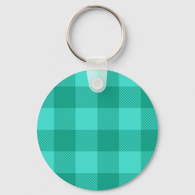 Teal och turkos rutig plaggdesign  nyckelring (Framsida)