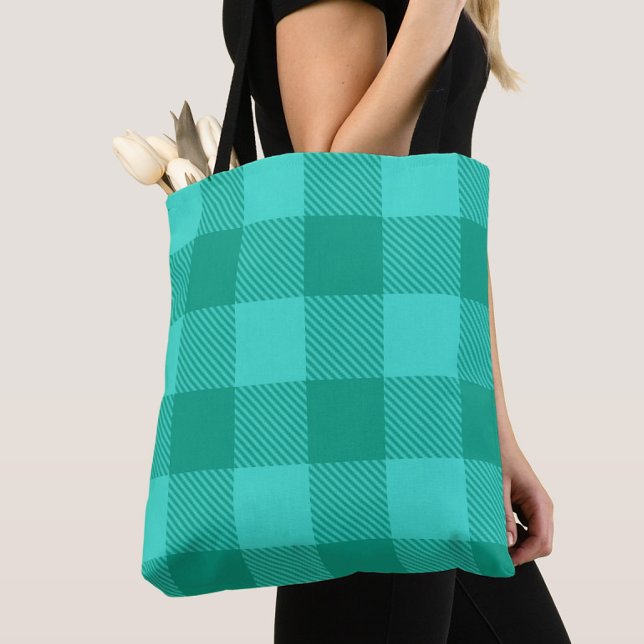 Teal och turkos rutig plaggdesign  tygkasse (Skapare uppladdad)