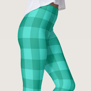 Teal Och Turkos Rutig Plaid Design Leggings