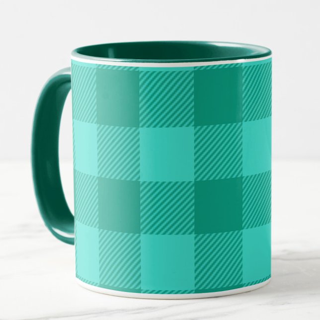 Teal Och Turkos Rutig Plaid Design  Mugg (Skapare uppladdad)