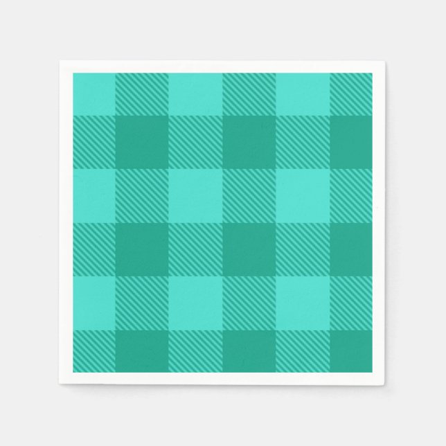 Teal Och Turkos Rutig Plaid Design  Pappersservett (Framsidan)