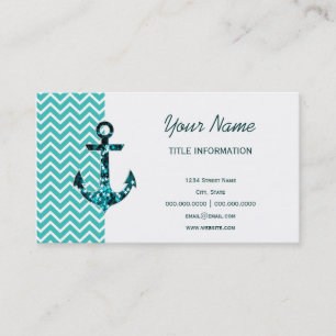 Teal och Turquouise Chevron Nautical Anchor Visitkort