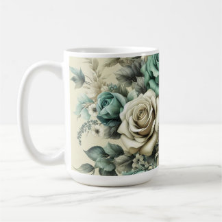 Teal och Vit ros Kaffemugg