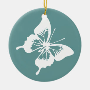Teal och White Butterfly Julgransprydnad Keramik