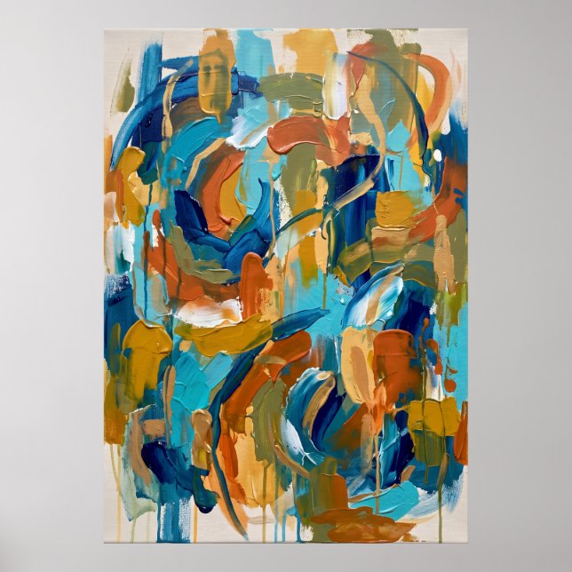 Teal Ochre Abstrakt Penselföring Affisch (Framsidan)
