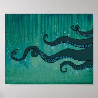 Teal Octopus Tentacles Akrylmålning Poster
