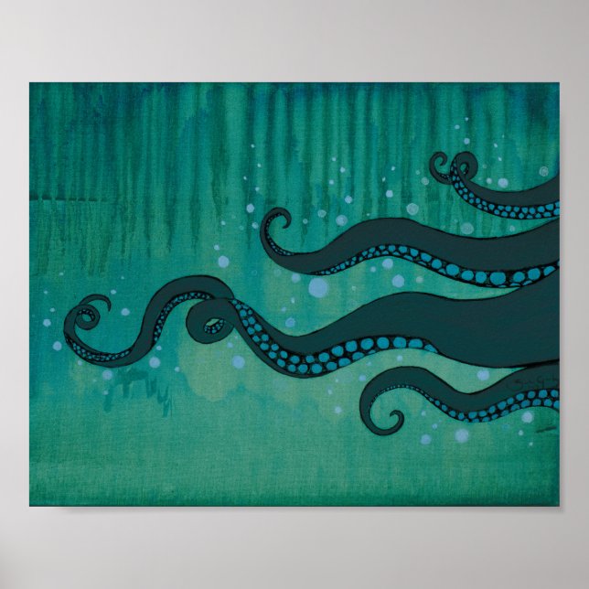 Teal Octopus Tentacles Akrylmålning Poster (Framsidan)