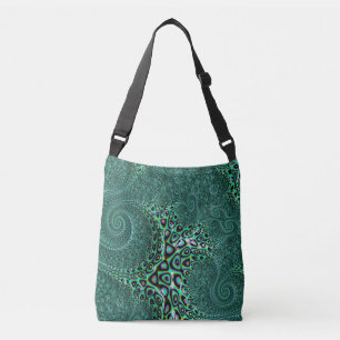 Teal Octopus Tentacles Steampunk Stil Fractal Art Axelväska