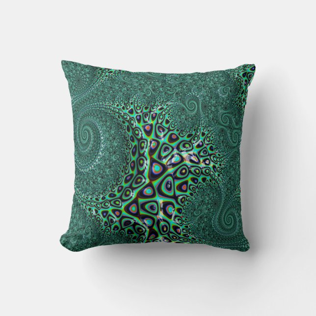 Teal Octopus Tentacles Steampunk Stil Fractal Art Kudde (Framsida)