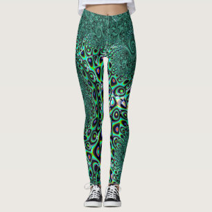 Teal Octopus Tentacles Steampunk Stil Fractal Art Leggings