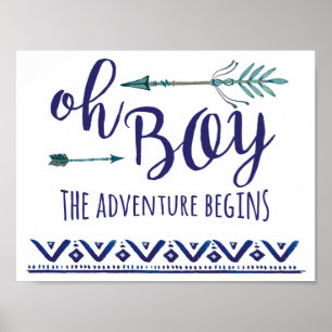 Teal Oh Boy Tribal Baby Shower Poster