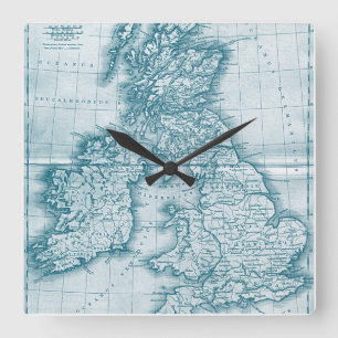 Teal Old World Antique Karta Wall Clock Fyrkantig Klocka