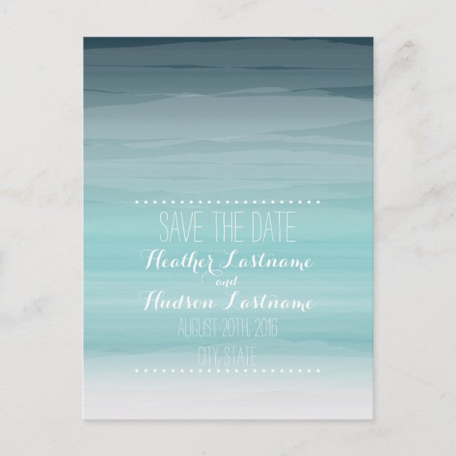 Teal Ombré Beach Wedding datum Meddelande Vykort (Framsida)
