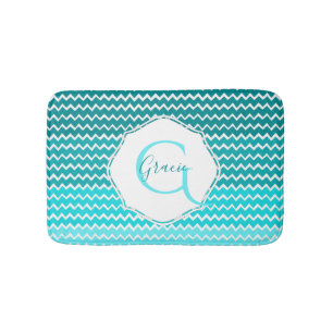 Teal Ombre Chevron Personlig Bath Mat Badrumsmatta