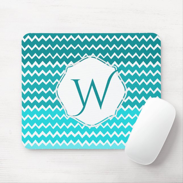Teal Ombre Chevron Personlig Mouse Pad Musmatta (Med mus)
