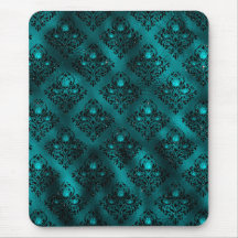 Teal Ombre Glam Glitter Damask Pattern